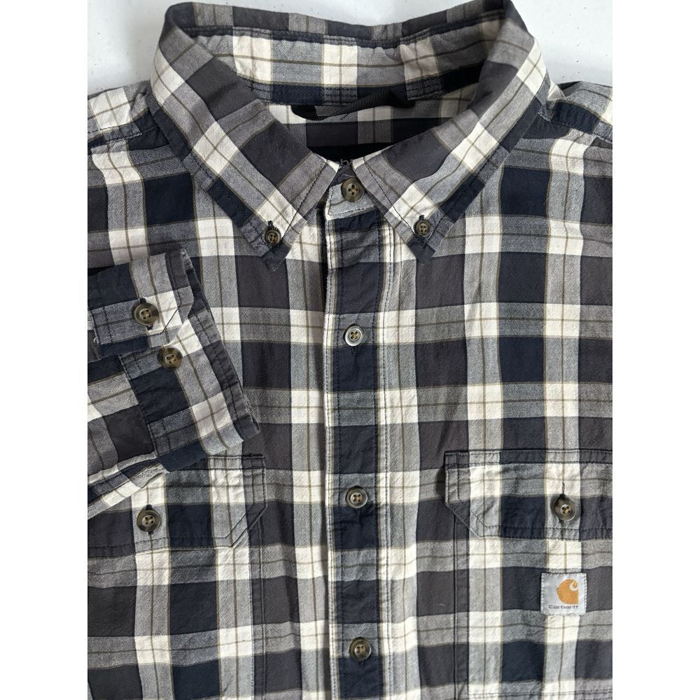 Carhartt Men's Large Loose‎ Fit Blue White Plaid Thick Long Sleeve Button Down